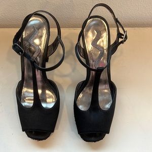 Nina Satin and Sequence Black Sandal Heels